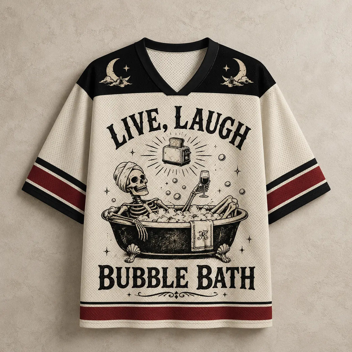 Skeleton Jersey Shirt Live Laugh Bubble Bath Graphic Chaosbornwear