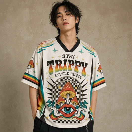 Stay Trippy Little Hippie Mushroom Eye Jersey Shirt 99 Chaosbornwear
