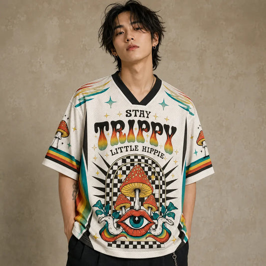 Stay Trippy Little Hippie Mushroom Eye Jersey Shirt 99 Chaosbornwear