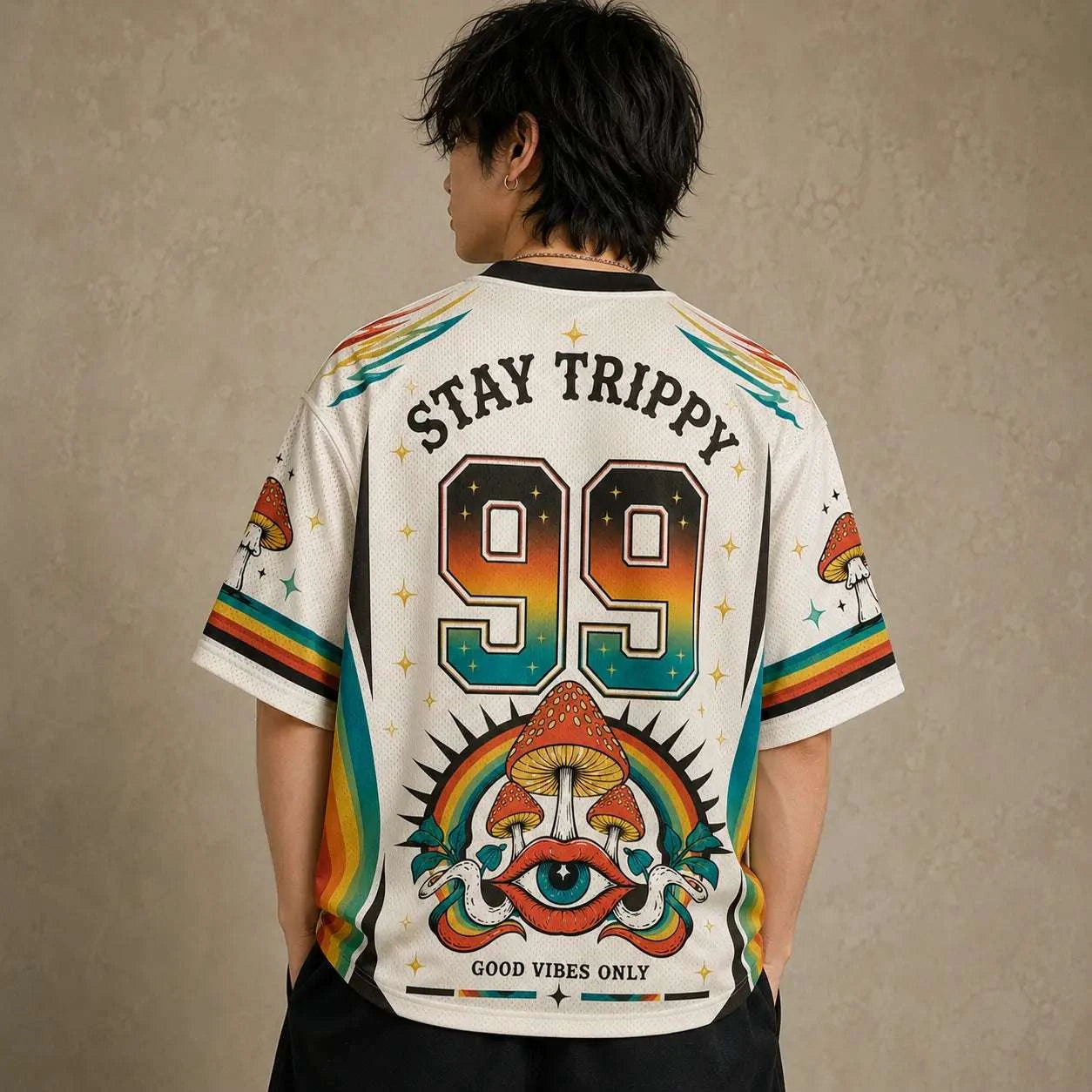 Stay Trippy Little Hippie Mushroom Eye Jersey Shirt 99 Chaosbornwear