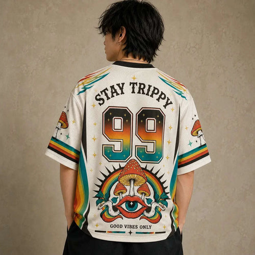 Stay Trippy Little Hippie Mushroom Eye Jersey Shirt 99 Chaosbornwear