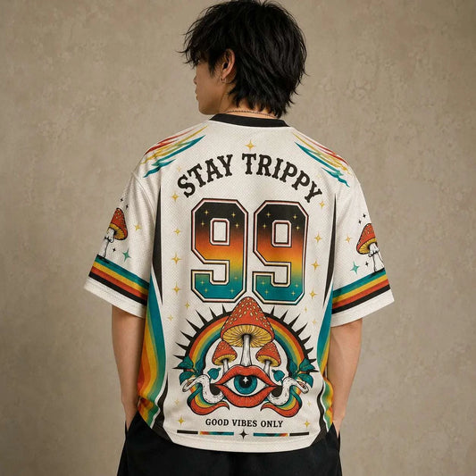 Stay Trippy Little Hippie Mushroom Eye Jersey Shirt 99 Chaosbornwear
