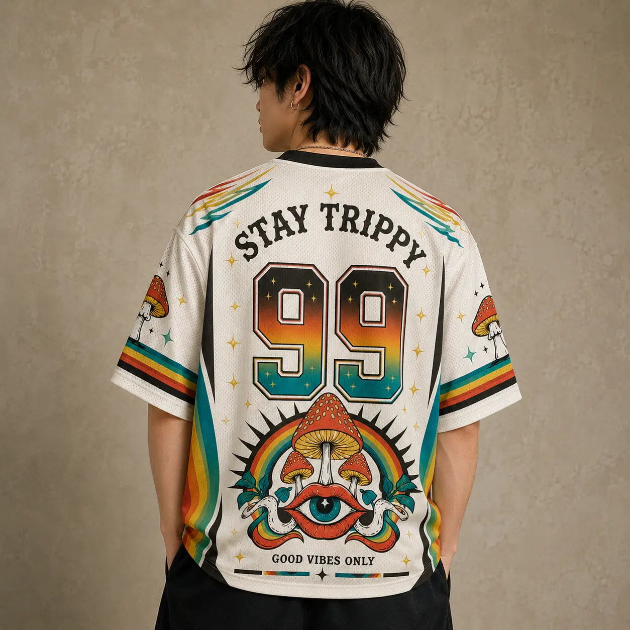 Stay Trippy Little Hippie Mushroom Eye Jersey Shirt 99 Chaosbornwear