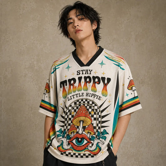 Stay Trippy Little Hippie Mushroom Eye Jersey Shirt 99 Chaosbornwear