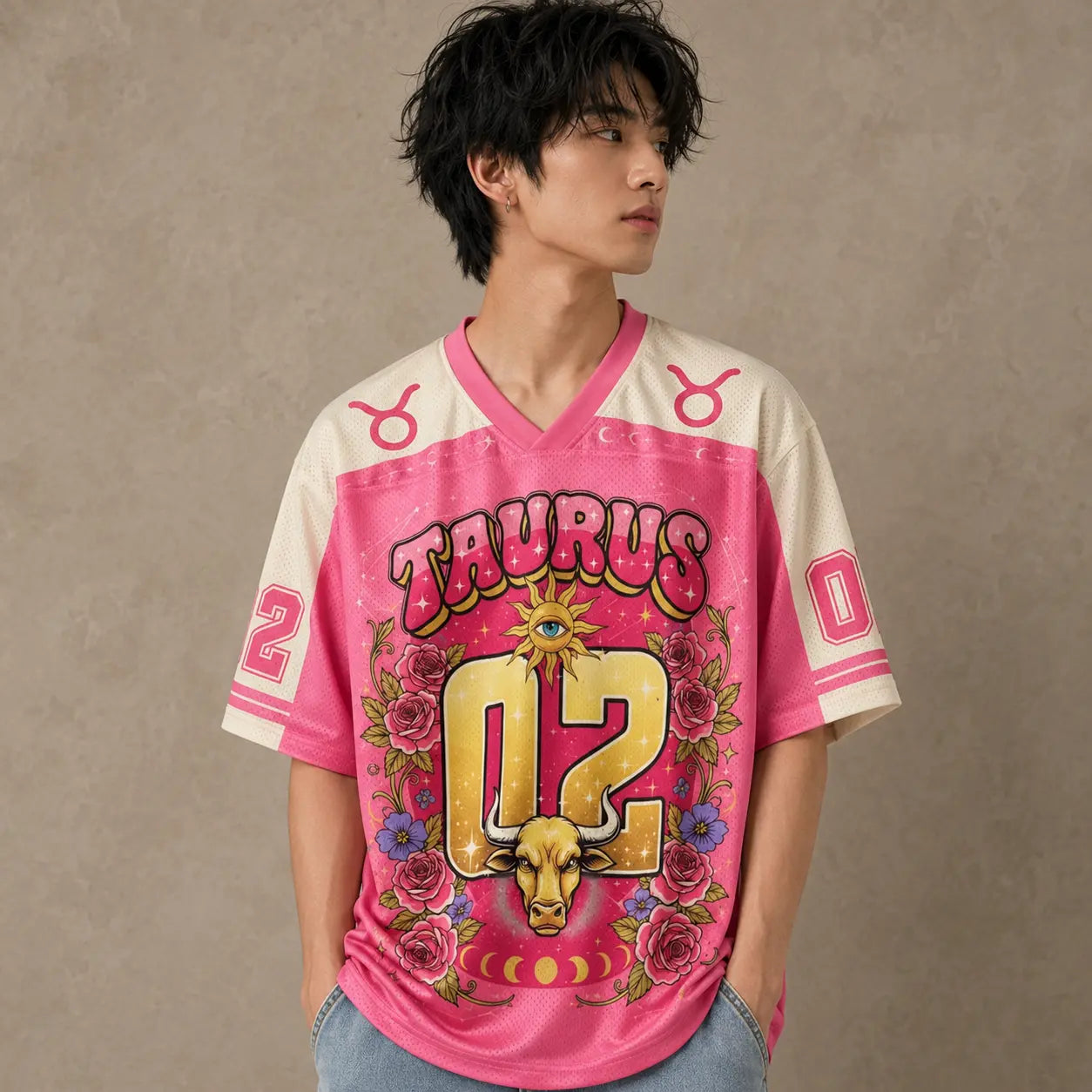 Taurus Zodiac Star Sign Floral Jersey Shirt Celestial Bull 02 Chaosbornwear