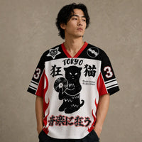 Tokyo Record Store Football Shirt Black White Red Flame 33 Chaosbornwear