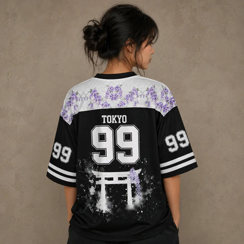 Tokyo Wisteria Kanji Jersey Shirt Japan Torii Gate Floral 99 Chaosbornwear