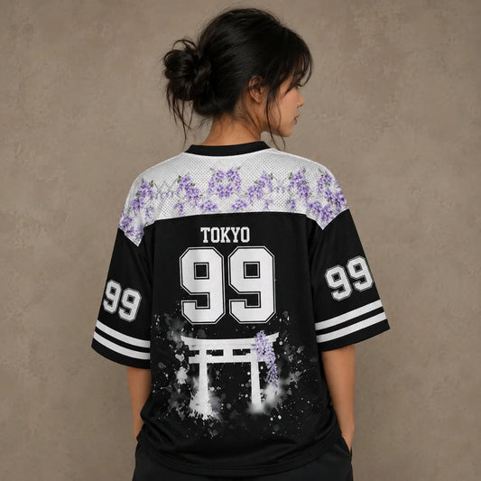 Tokyo Wisteria Kanji Jersey Shirt Japan Torii Gate Floral 99 Chaosbornwear