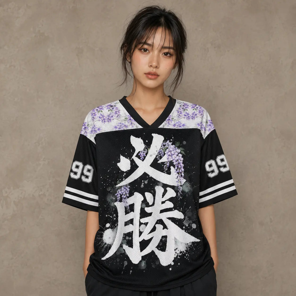 Tokyo Wisteria Kanji Jersey Shirt Japan Torii Gate Floral 99 Chaosbornwear