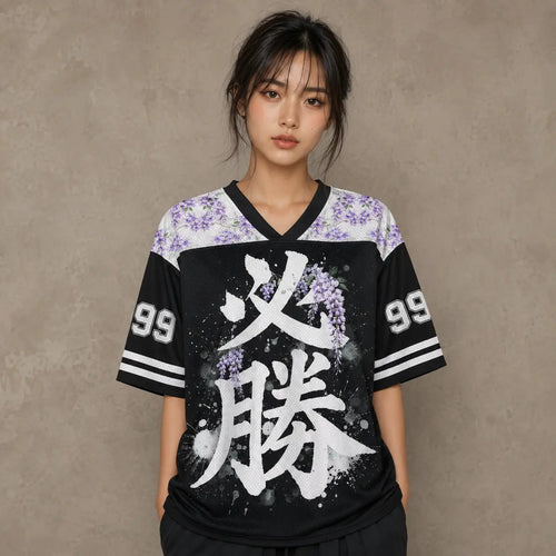 Tokyo Wisteria Kanji Jersey Shirt Japan Torii Gate Floral 99 Chaosbornwear