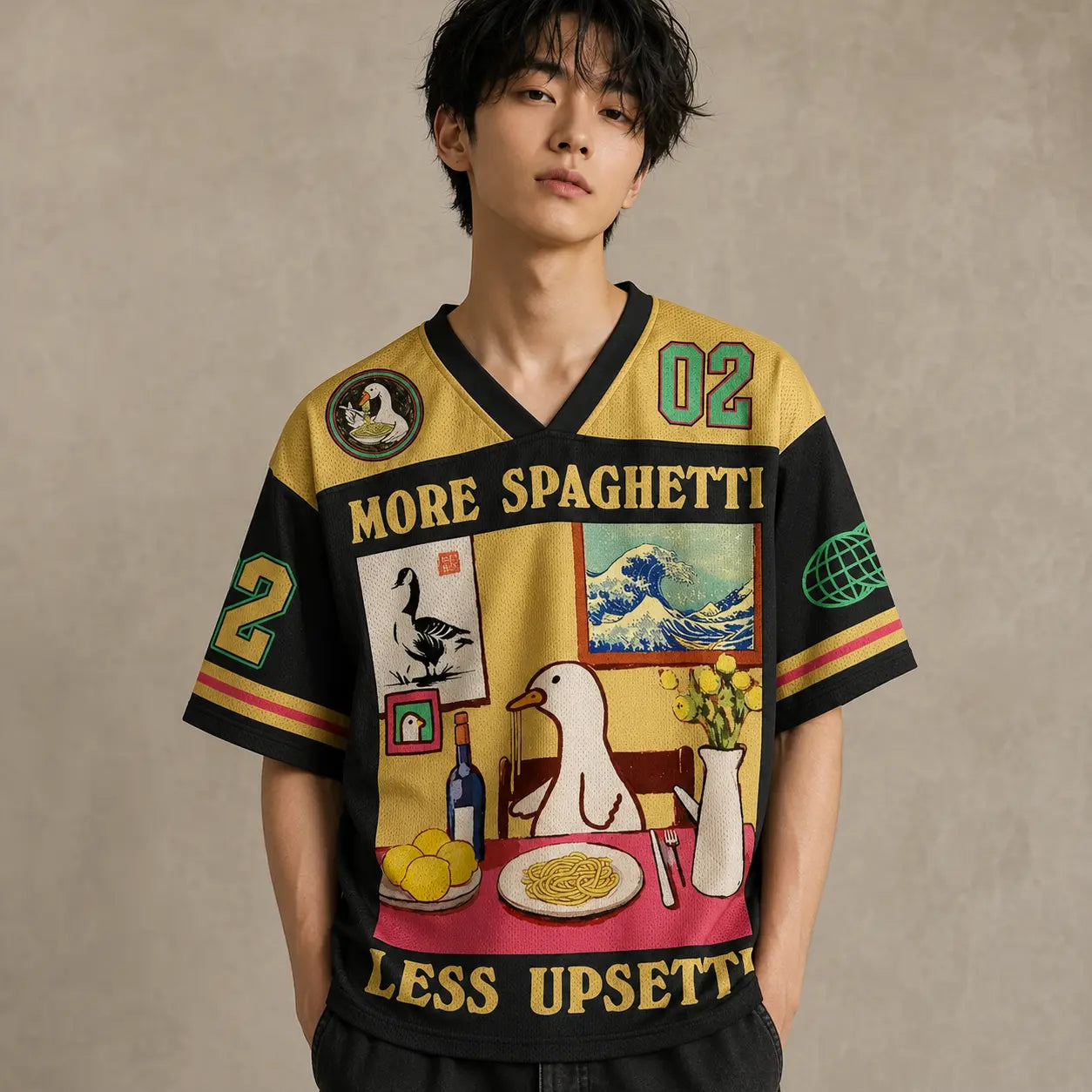 Upsetti Spaghetti Duck Jersey Shirt More Spaghetti Less Upsetti Chaosbornwear