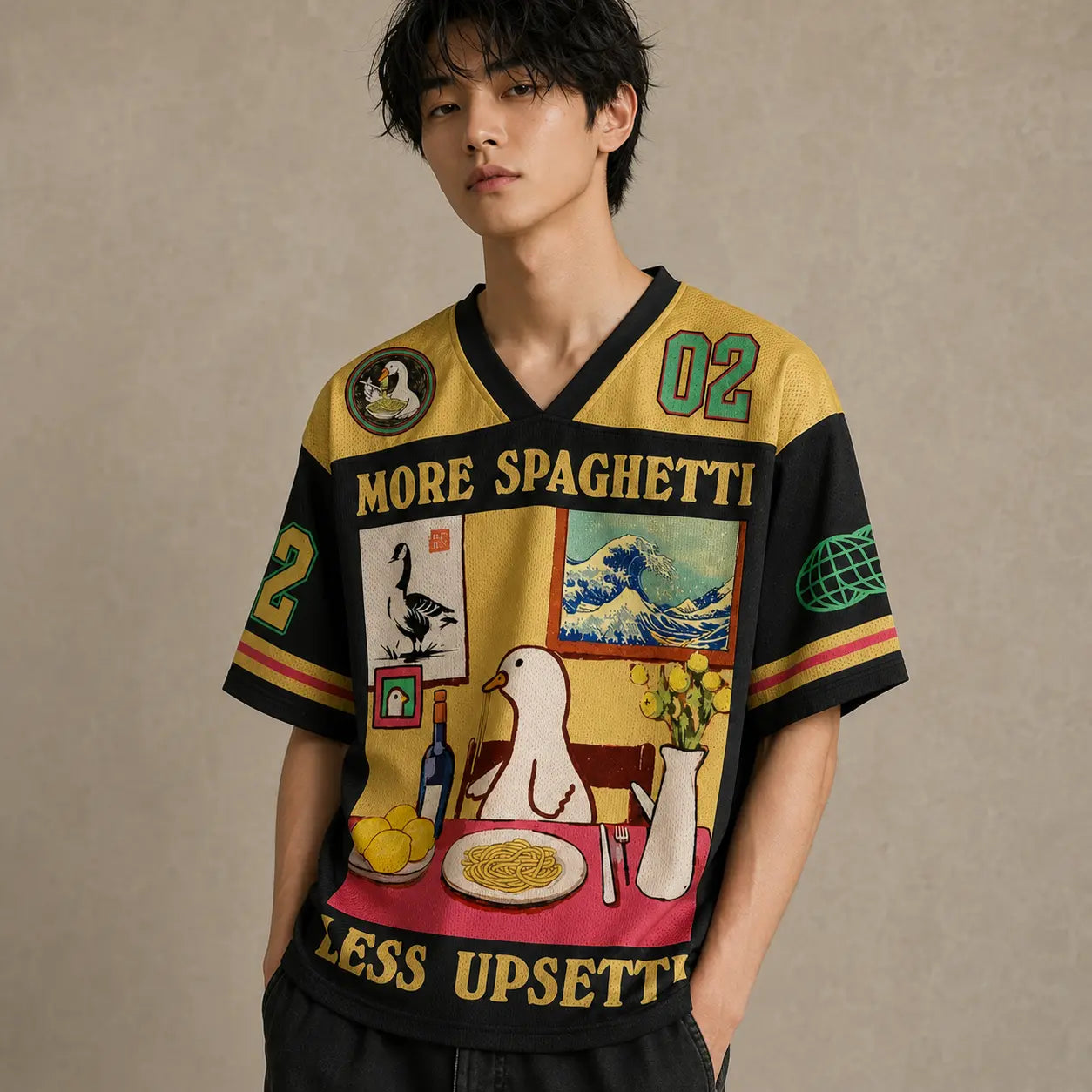Upsetti Spaghetti Duck Jersey Shirt More Spaghetti Less Upsetti Chaosbornwear