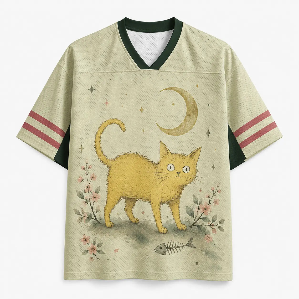 Whimsical Cat Garden Moon Jersey Shirt Floral Forest 28 Chaosbornwear