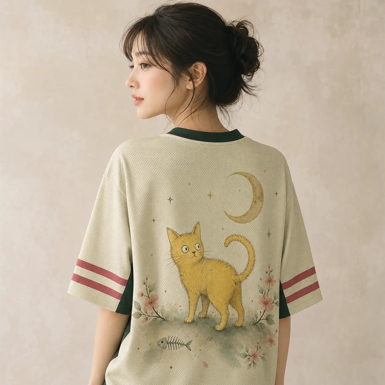 Whimsical Cat Garden Moon Jersey Shirt Floral Forest 28 Chaosbornwear