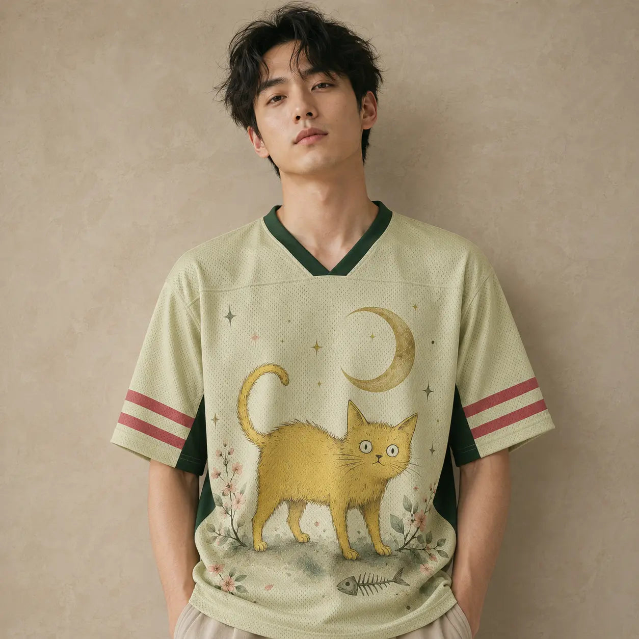 Whimsical Cat Garden Moon Jersey Shirt Floral Forest 28 Chaosbornwear
