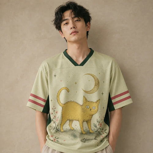 Whimsical Cat Garden Moon Jersey Shirt Floral Forest 28 Chaosbornwear