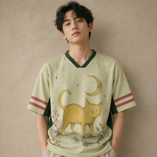 Whimsical Cat Garden Moon Jersey Shirt Floral Forest 28 Chaosbornwear