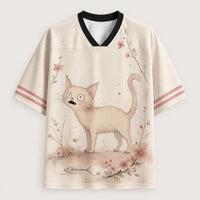 Wide Eyed Cat Jersey Shirt Cherry Blossom Fishbone Cream Chaosbornwear